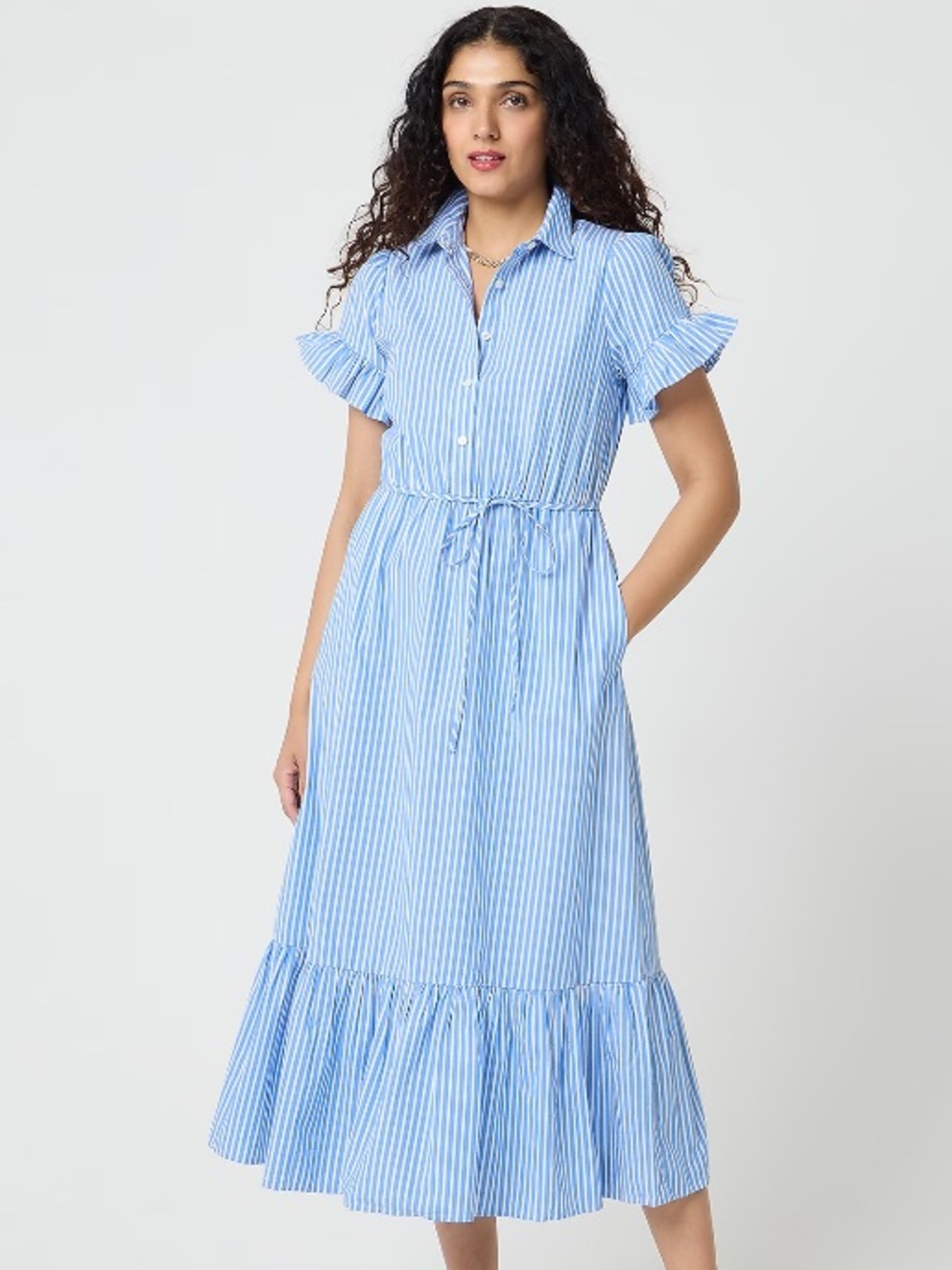 J crew Striped ruffle-sleeve shirt-dress